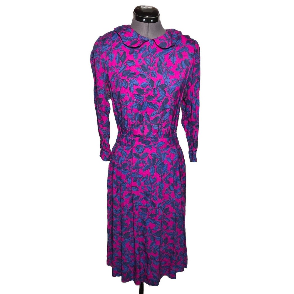 Vtg 70s 80s Dress Lanz Floral Button Back Cottagecore Secretary 36-29-42 S/M